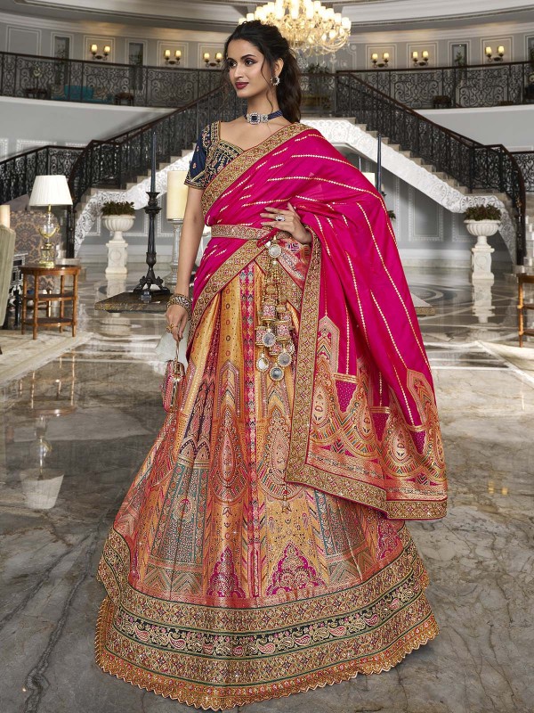 Light Orange Banarasi Silk Bridal Lehenga Choli